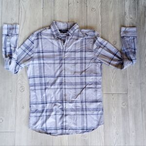 Marc Anthony Shirt Mens Small Gray Blue Plaid Button Up Long Sleeve Slim Stretch